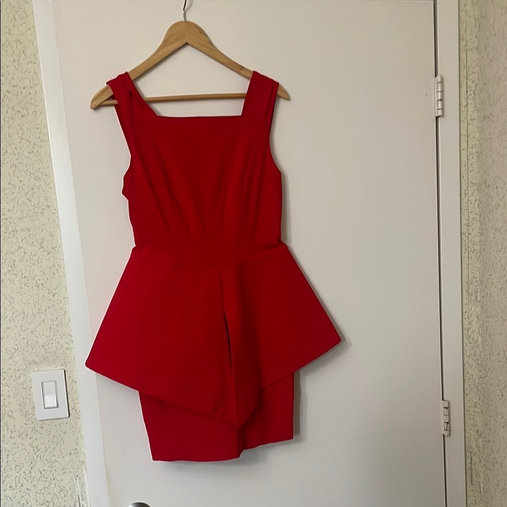 Vibrant Red Ruffled Peplum Cocktail Dress